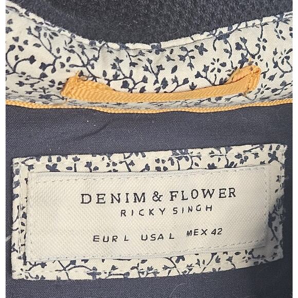 Denim & Flower Ricky Singh Men’s Large Polo Micro Stripe Floral Trim - Picture 3 of 7